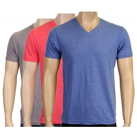 V-NECK Shirt melliert Blau Rot oder Grau S M L XL XXL