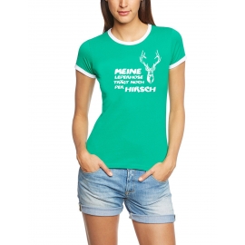 Meine Lederhose trägt noch der Hirsch ! Damen Ringer T-Shirt S -