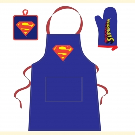 Grillschürze SUPERMAN 3 Teile Set mit Grillhandschuh und Topflap