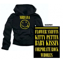 NIRVANA SMILEY schwarz Druck vorne + hinten  - HOODIE - S M L XL