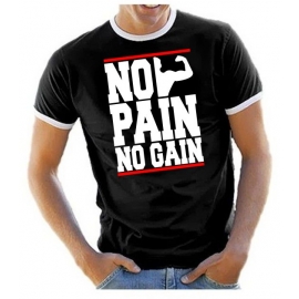 NO PAIN - NO GAIN ! Ringer T-Shirt div. Farben S M L XL 2XL