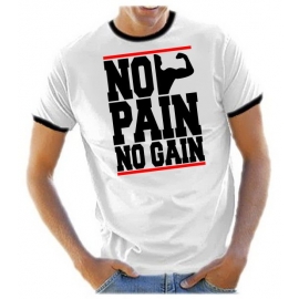 NO PAIN - NO GAIN ! Ringer T-Shirt div. Farben S M L XL 2XL