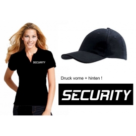 SECURITY - Damen Poloshirt + CAP ! Set schwarz S M L XL 2XL Druc