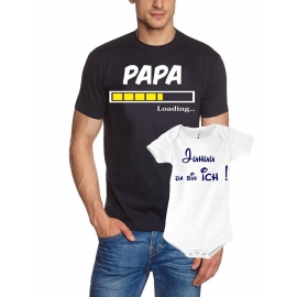 PAPA T-SHIRT + STRAMPLER - Set zur Geburt Vater und Baby - Papa