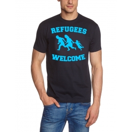 REFUGEES WELCOME ! T-Shirt Flüchtlinge, Asyl schwarz, dunkelblau