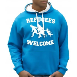 REFUGEES WELCOME ! Sweatshirt mit Kapuze HOODIE Flüchtlinge, sch