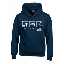 EAT SLEEP LONGBOARD Kinder Sweatshirt mit Kapuze HOODIE Kids Gr.