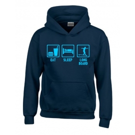 EAT SLEEP LONGBOARD Kinder Sweatshirt mit Kapuze HOODIE Kids Gr.