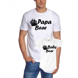 Papa Bear + Baby Bear T-Shirt + STRAMPLER - Set zur Geburt Vater