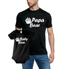 Papa Bear + Baby Bear T-Shirt + STRAMPLER - Set zur Geburt Vater