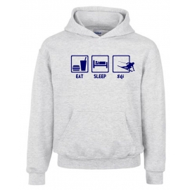 EAT SLEEP SKI Kinder Sweatshirt mit Kapuze HOODIE Kids Gr.128 -