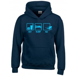 EAT SLEEP SKI Kinder Sweatshirt mit Kapuze HOODIE Kids Gr.128 -