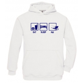 EAT SLEEP SKI Kinder Sweatshirt mit Kapuze HOODIE Kids Gr.128 -