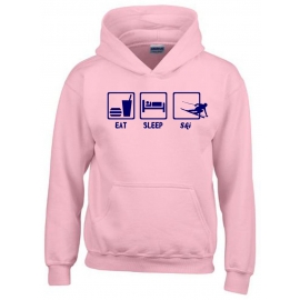 EAT SLEEP SKI Kinder Sweatshirt mit Kapuze HOODIE Kids Gr.128 -