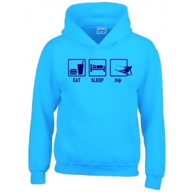 EAT SLEEP SKI Kinder Sweatshirt mit Kapuze HOODIE Kids Gr.128 -