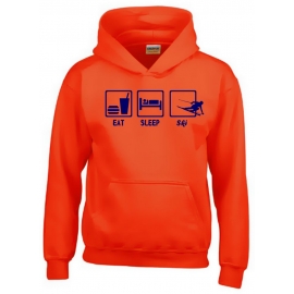 EAT SLEEP SKI Kinder Sweatshirt mit Kapuze HOODIE Kids Gr.128 -