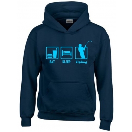 EAT SLEEP FISHING Kinder Sweatshirt mit Kapuze HOODIE Kids Gr.12