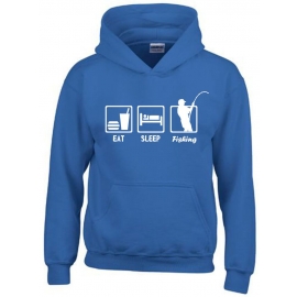 EAT SLEEP FISHING Kinder Sweatshirt mit Kapuze HOODIE Kids Gr.12