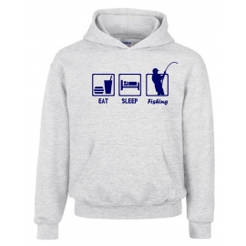 EAT SLEEP FISHING Kinder Sweatshirt mit Kapuze HOODIE Kids Gr.12