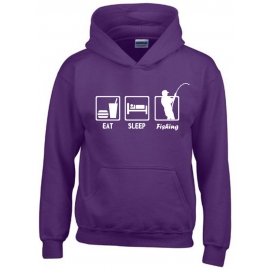 EAT SLEEP FISHING Kinder Sweatshirt mit Kapuze HOODIE Kids Gr.12