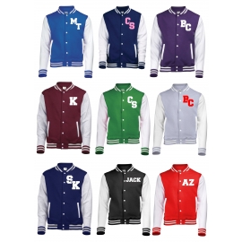 College Jacke mit Deinem Namen, Initialen, Verein weißer Ärmel in black, red, blue, grey, navy, lila, pink, green, wine Size  XS S M L XL XXL  Individueller Druck