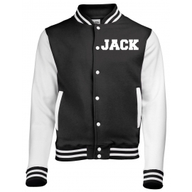 College Jacke mit Deinem Namen, Initialen, Verein weißer Ärmel in black, red, blue, grey, navy, lila, pink, green, wine Size  XS S M L XL XXL  Individueller Druck