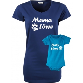 MAMA LÖWE + BABY LÖWE Long T-SHIRT + STRAMPLER - Set zur Geburt Mutter und Baby - ! Junge und Mädchen Strampler   S M L XL 2XL 3XL  Baby Body - Damen T-Shirt Extra Lang Strech