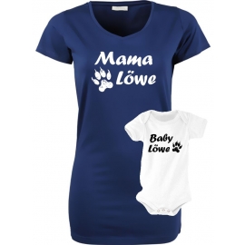 MAMA LÖWE + BABY LÖWE Long T-SHIRT + STRAMPLER - Set zur Geburt Mutter und Baby - ! Junge und Mädchen Strampler   S M L XL 2XL 3XL  Baby Body - Damen T-Shirt Extra Lang Strech