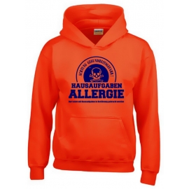 HAUSAUFGABEN ALLERGIE - Vorsicht Gesundheitsgefahr ! Nicht mit Hausaufgaben in Verbindung bringen ! Kinder Sweatshirt mit Kapuze HOODIE Kids Gr.128 - 164 cm