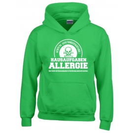 HAUSAUFGABEN ALLERGIE - Vorsicht Gesundheitsgefahr ! Nicht mit Hausaufgaben in Verbindung bringen ! Kinder Sweatshirt mit Kapuze HOODIE Kids Gr.128 - 164 cm