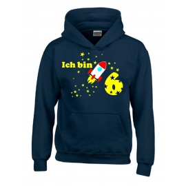 Ich bin 6 Jahre !  - Jahreszahl mit Rakete Sterne Kinder Geburtstag Sweatshirt mit Kapuze HOODIE für Jungen Birthday Gr. 116 cm, 128cm, 140cm Kindergeburtstag feiern, Einladung, Geschenk für Jungs