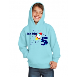 Ich bin 5 Jahre !  - Jahreszahl mit Rakete Sterne Kinder Geburtstag Sweatshirt mit Kapuze HOODIE für Jungen Birthday Gr. 116 cm, 128cm, 140cm Kindergeburtstag feiern, Einladung, Geschenk für Jungs