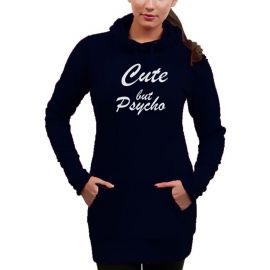 CUTE BUT PSYCHO - Long Hoodie - Sweatshirt mit Kapuze Damen Extra langes Sweatshirt Girlies Gr.XS S M L XL XXL