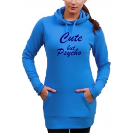 CUTE BUT PSYCHO - Long Hoodie - Sweatshirt mit Kapuze Damen Extra langes Sweatshirt Girlies Gr.XS S M L XL XXL