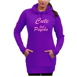 CUTE BUT PSYCHO - Long Hoodie - Sweatshirt mit Kapuze Damen Extra langes Sweatshirt Girlies Gr.XS S M L XL XXL