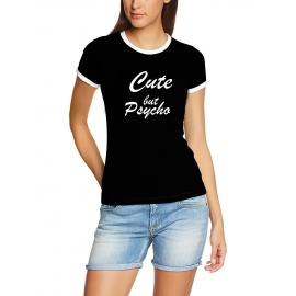 CUTE BUT PSYCHO - Ringer T-Shirt Damen  Girlies Gr.XS S M L XL XXL