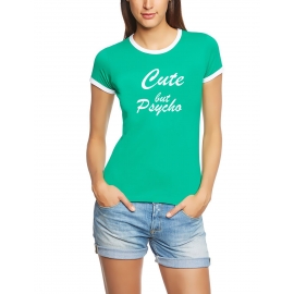 CUTE BUT PSYCHO - Ringer T-Shirt Damen  Girlies Gr.XS S M L XL XXL