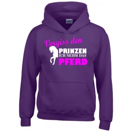 Vergiss den Prinzen ich nehm das Pferd ! Mädchen Reiten Sweatshirt mit Kapuze HOODIE Kids Gr.128 - 164 cm Voltegieren, Springreiten, Reitunterricht, Reiturnier