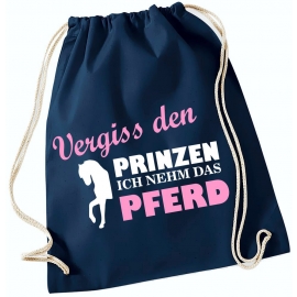 Vergiss den Prinzen ! Ich nehm das Pferd ! Gymbag Rucksack Turnbeutel Tasche  Pferde Ponys Mädchen Backpack für Reiterhof, Schule, Sport