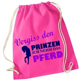 Vergiss den Prinzen ! Ich nehm das Pferd ! Gymbag Rucksack Turnbeutel Tasche  Pferde Ponys Mädchen Backpack für Reiterhof, Schule, Sport