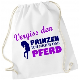 Vergiss den Prinzen ! Ich nehm das Pferd ! Gymbag Rucksack Turnbeutel Tasche  Pferde Ponys Mädchen Backpack für Reiterhof, Schule, Sport