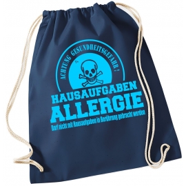 Hausaufgaben Allergie ! Gymbag Rucksack Turnbeutel Tasche  Jungen und Mädchen Backpack für Pausenhof, Schule, Sport