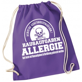 Hausaufgaben Allergie ! Gymbag Rucksack Turnbeutel Tasche  Jungen und Mädchen Backpack für Pausenhof, Schule, Sport