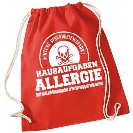 Hausaufgaben Allergie ! Gymbag Rucksack Turnbeutel Tasche  Jungen und Mädchen Backpack für Pausenhof, Schule, Sport