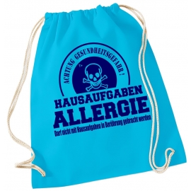 Hausaufgaben Allergie ! Gymbag Rucksack Turnbeutel Tasche  Jungen und Mädchen Backpack für Pausenhof, Schule, Sport