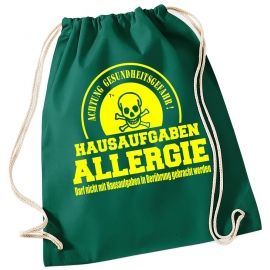 Hausaufgaben Allergie ! Gymbag Rucksack Turnbeutel Tasche  Jungen und Mädchen Backpack für Pausenhof, Schule, Sport