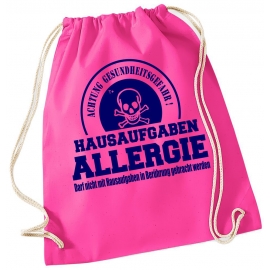 Hausaufgaben Allergie ! Gymbag Rucksack Turnbeutel Tasche  Jungen und Mädchen Backpack für Pausenhof, Schule, Sport