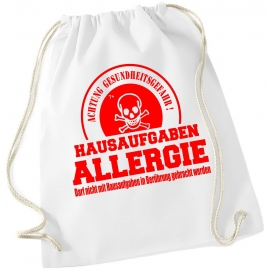 Hausaufgaben Allergie ! Gymbag Rucksack Turnbeutel Tasche  Jungen und Mädchen Backpack für Pausenhof, Schule, Sport