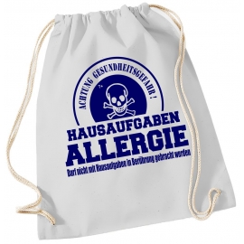 Hausaufgaben Allergie ! Gymbag Rucksack Turnbeutel Tasche  Jungen und Mädchen Backpack für Pausenhof, Schule, Sport