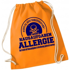 Hausaufgaben Allergie ! Gymbag Rucksack Turnbeutel Tasche  Jungen und Mädchen Backpack für Pausenhof, Schule, Sport